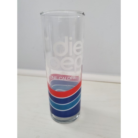 Vintage 1980's Diet Pepsi One Calorie‎ Tall Skinny Drinking Glasses - Soda Pop